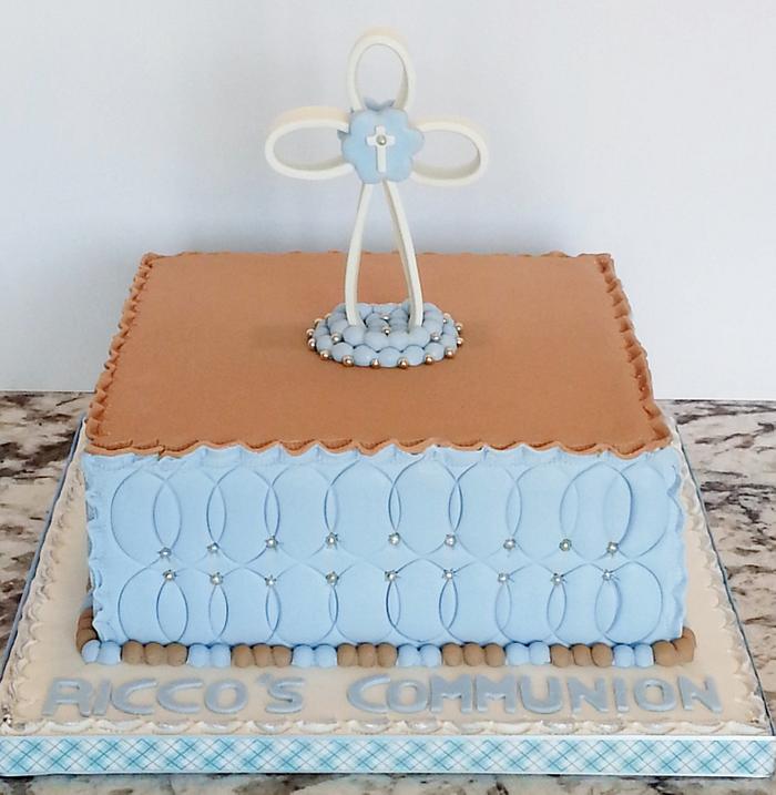 Light Blue and Tan Communion cake