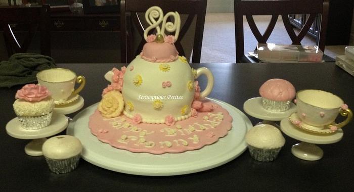 Teapot Cake with Teacups_Mrs. James 80th Birthday