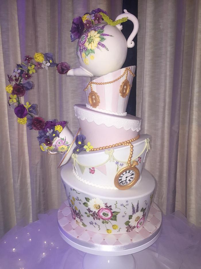 Topsy turvy mad hatter wedding cake