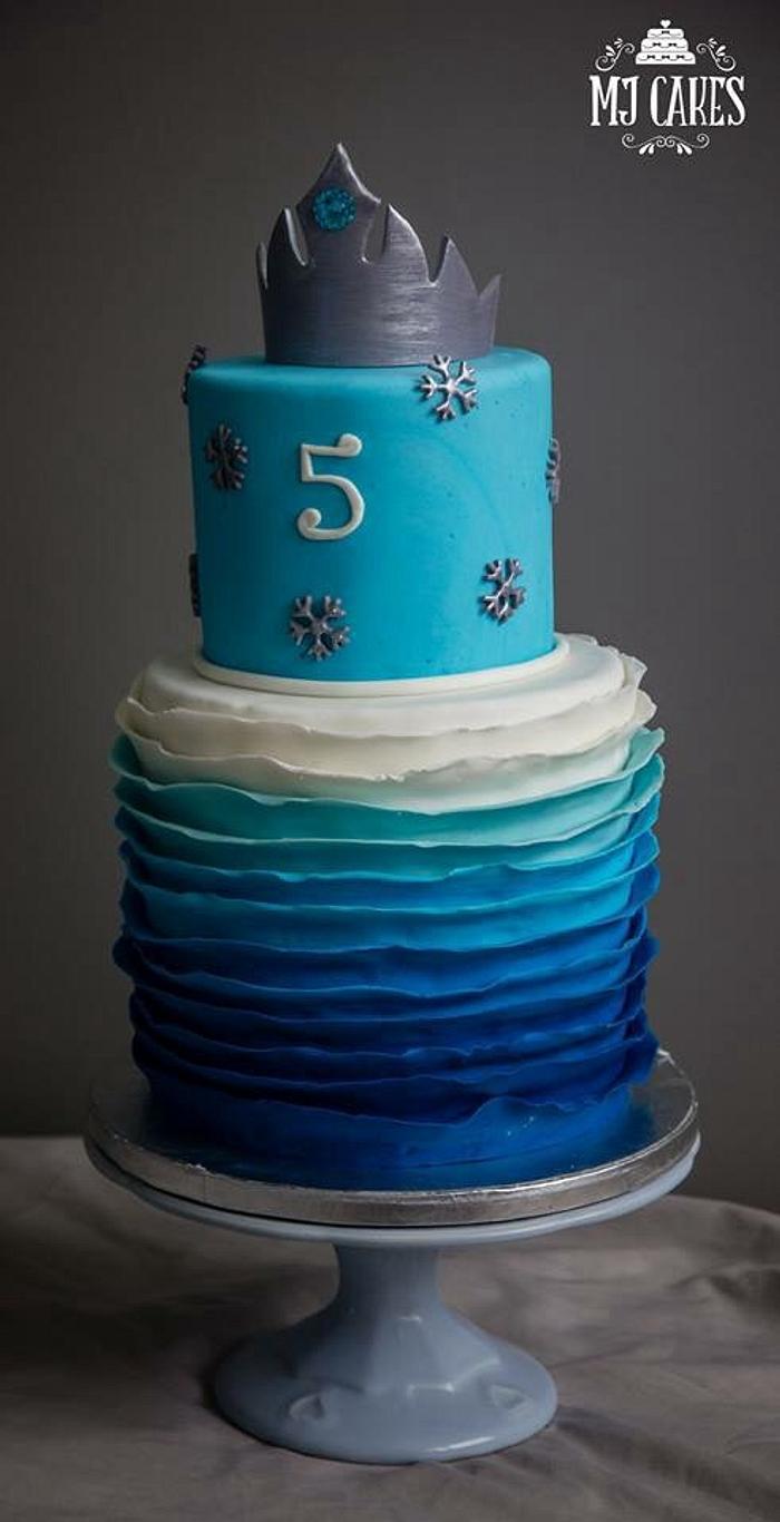 Frozen ombre cake with elsas silver crown 