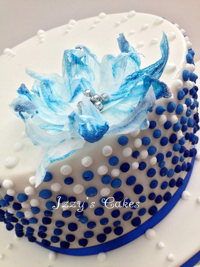 Ombre blue dots and rice paper flower