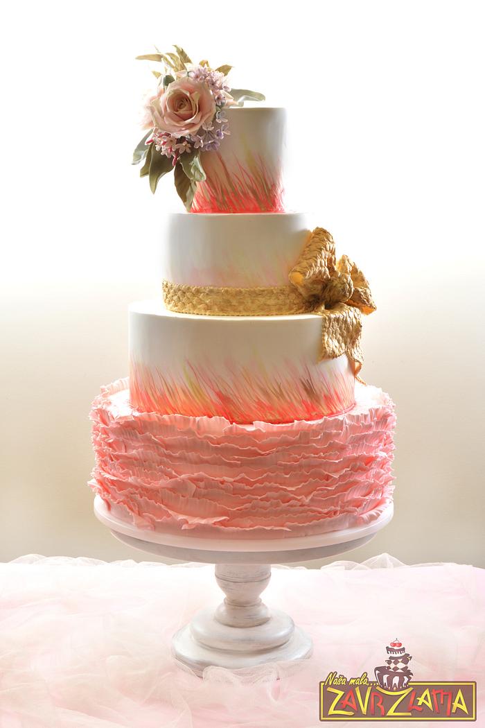 Elegant ruffle wedding cake