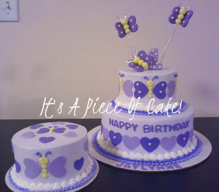1st Birthday Butterfly 2 tier, Buttercream icing
