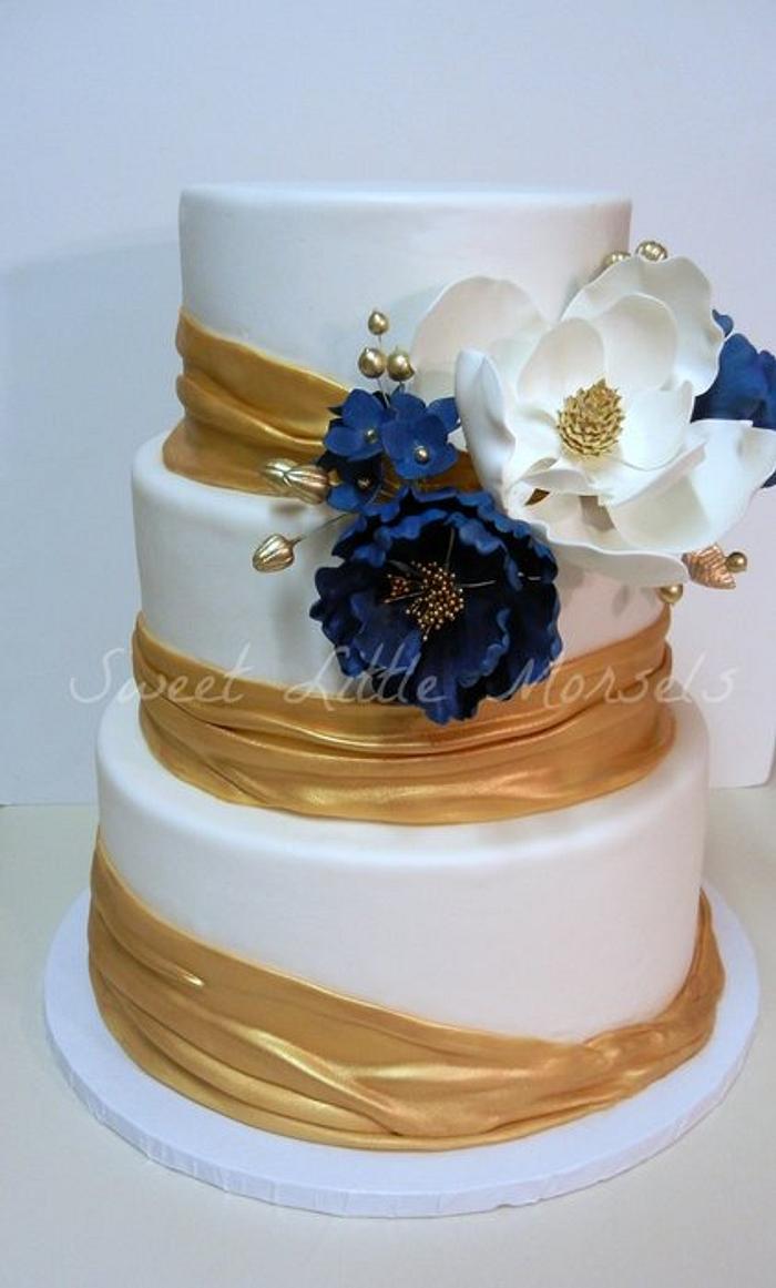 Gold and Navy Wedding Cake