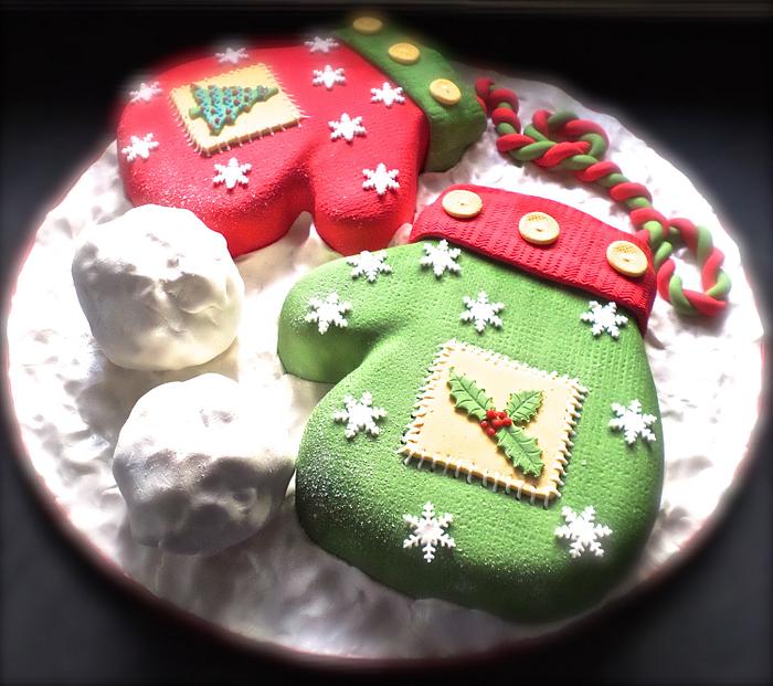 Christmas mittens cakes