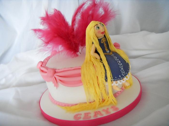 Rapunzel, Swags & Feathers Birthday Cake