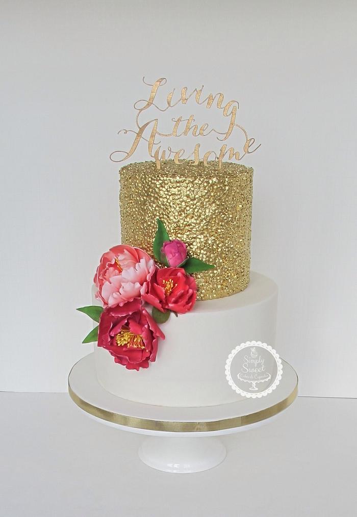 Gold sequins and a pop of colour