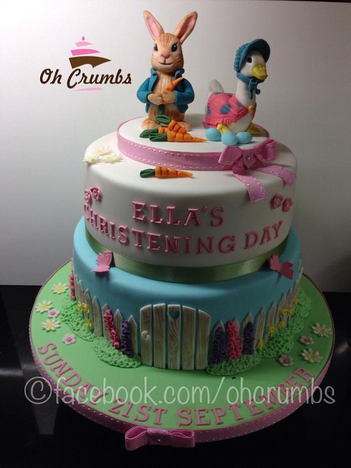 Peter rabbit and jemima puddle duck christening cake