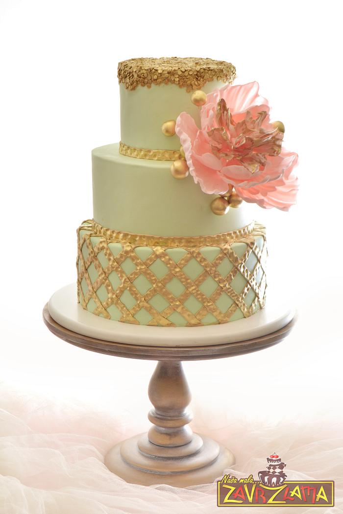 Mint & Gold Wedding Cake
