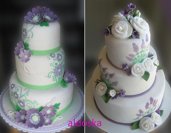  White, lavender and green