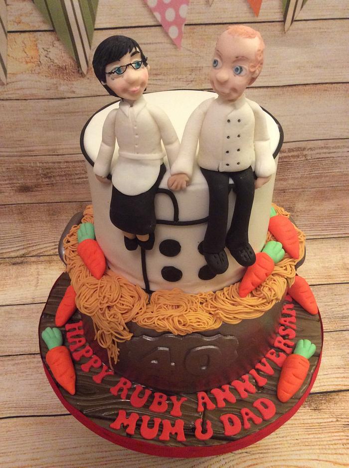 Chef and Waitress Ruby anniversary cake.