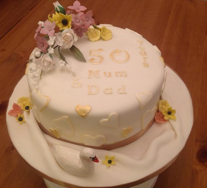 Swans and flowers cake