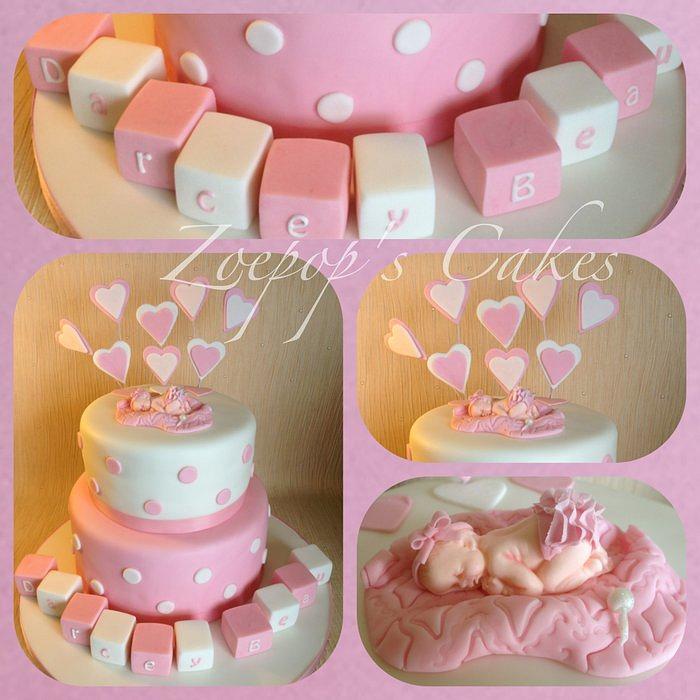 Christening cake with tutorial for baby topper
