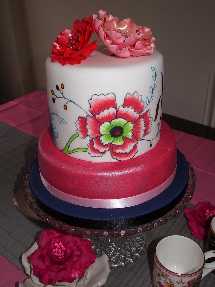Painted floral china cup cake