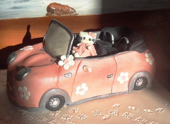 Hello Kitty Mini Cooper Car Cake