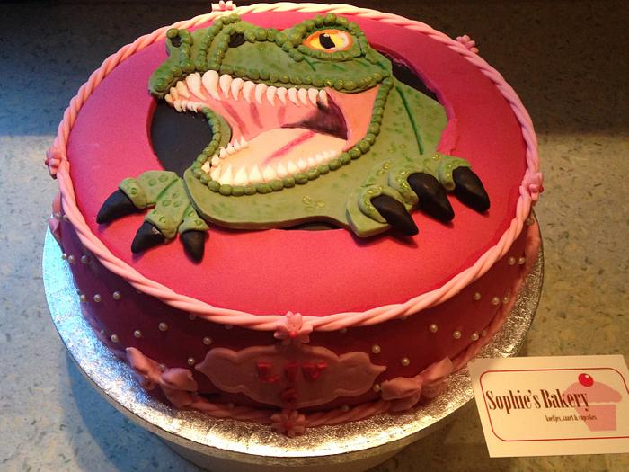 T-Rex girl cake