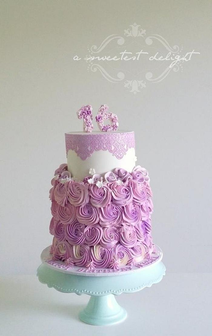 Purple lace and rosettes...