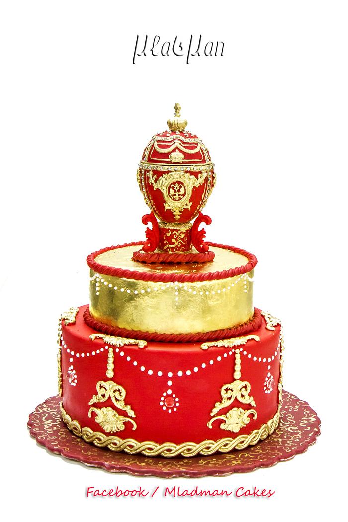 Goldy Red Faberge Egg Cake