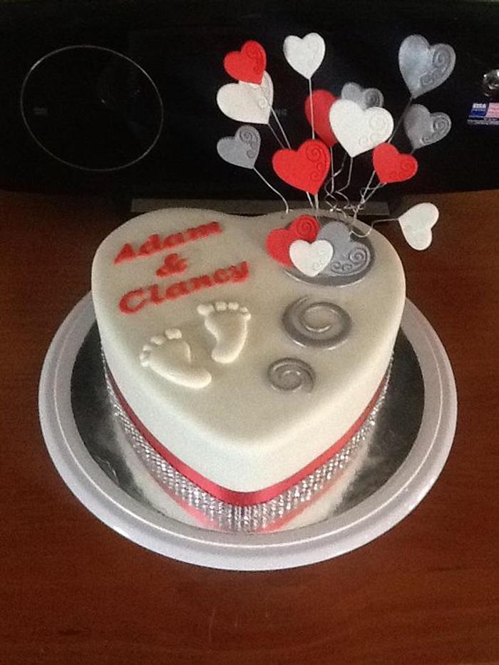 Heart with little feet Engagement cake & cupcakes