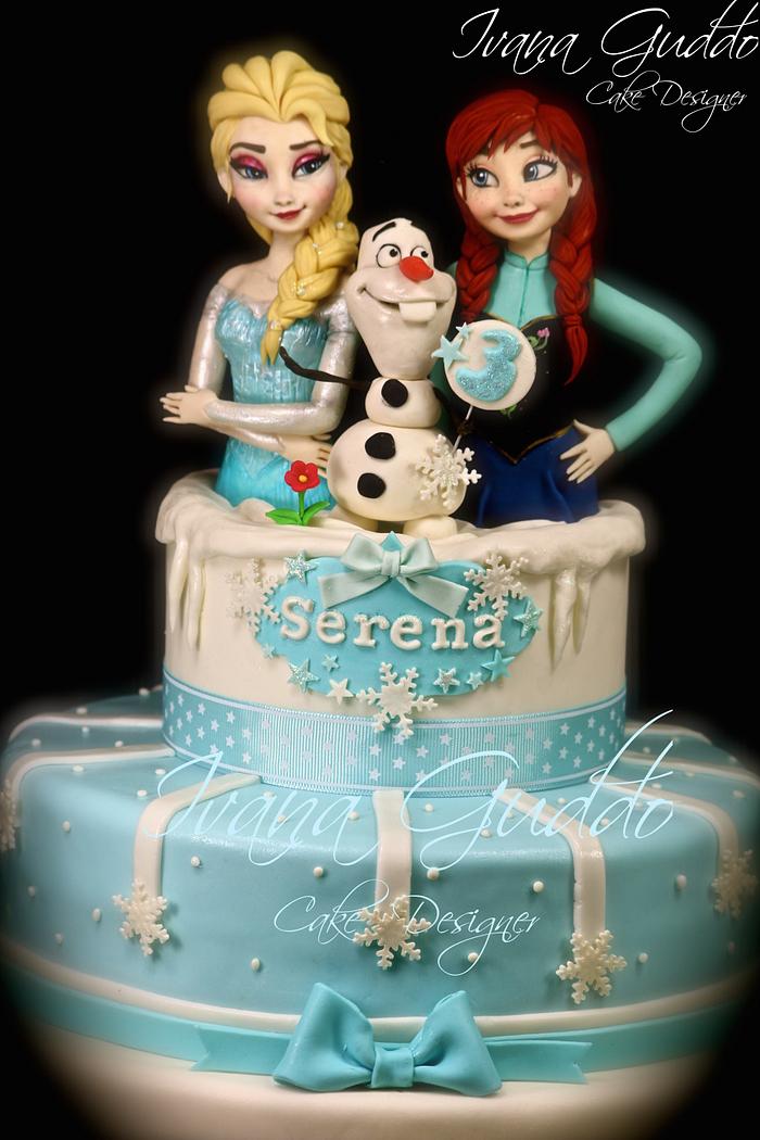 Frozen  cake "Elsa, Anna and Olaf"