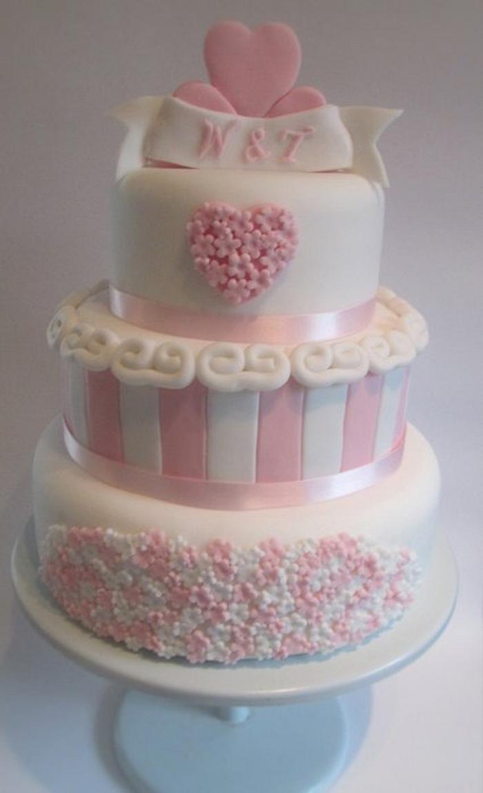 candy stripes and flowers wedding cake