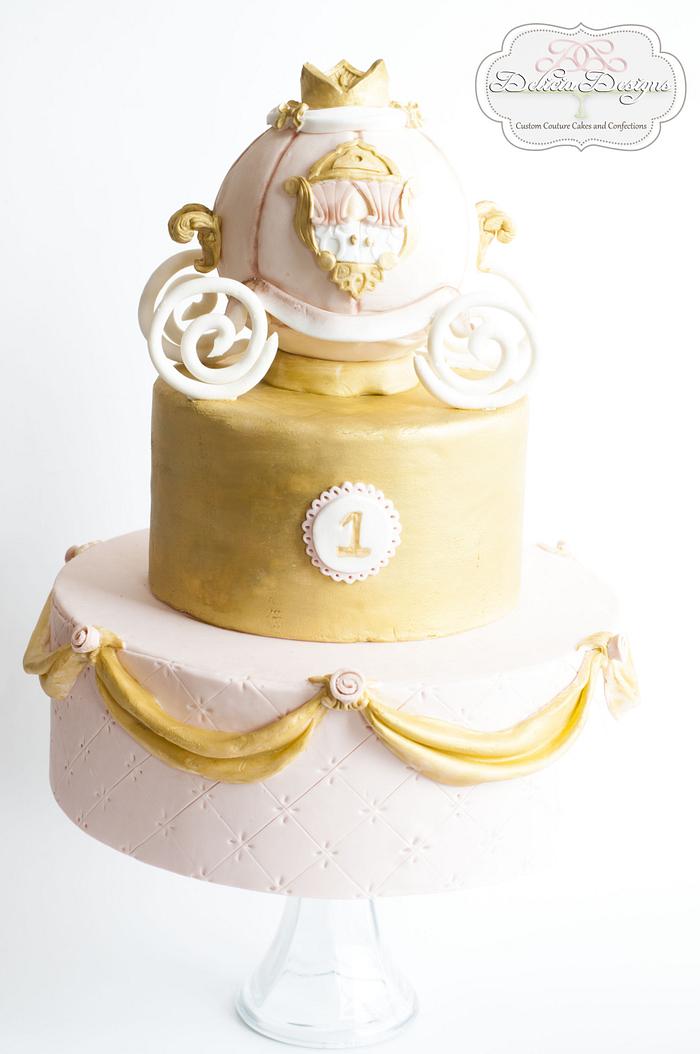 Pink & Gold Princess Carriage 1st birthday cake