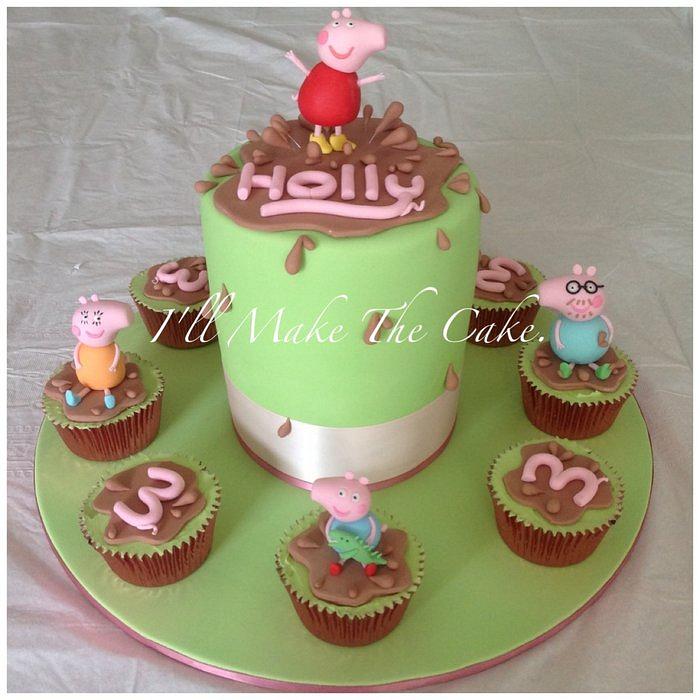 Peppa pig birthday cake and cupcakes - Decorated Cake by - CakesDecor