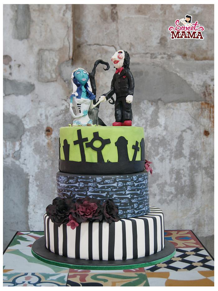 Saw & Corpse Bride Wedding Cake