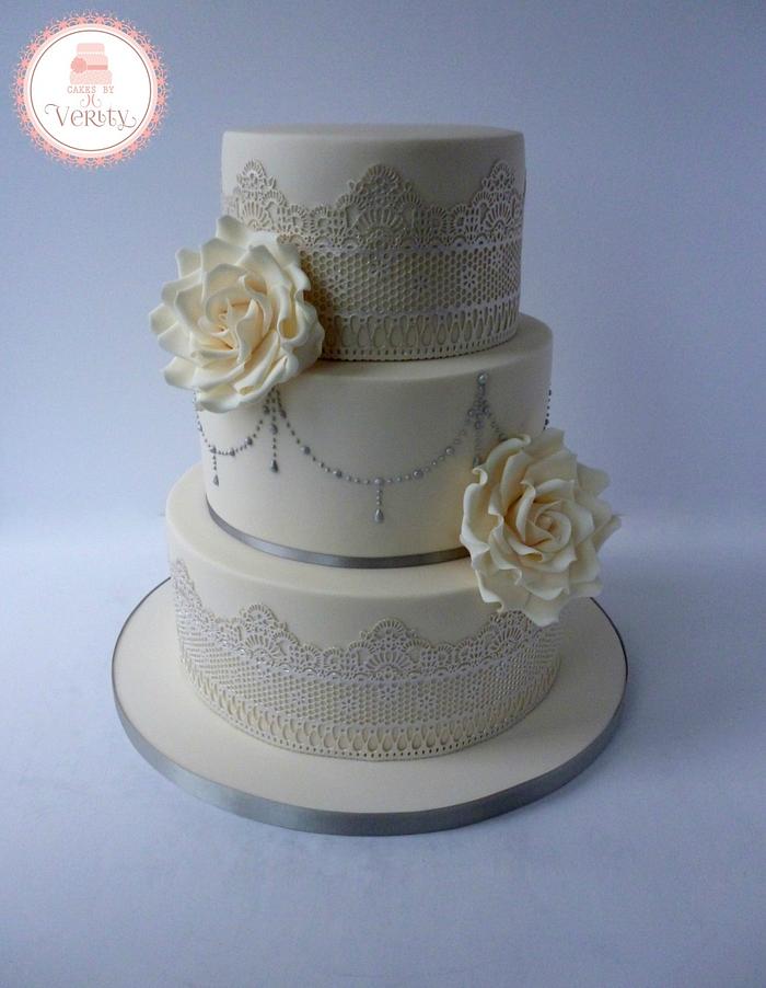 Ivory and Silver wedding cake