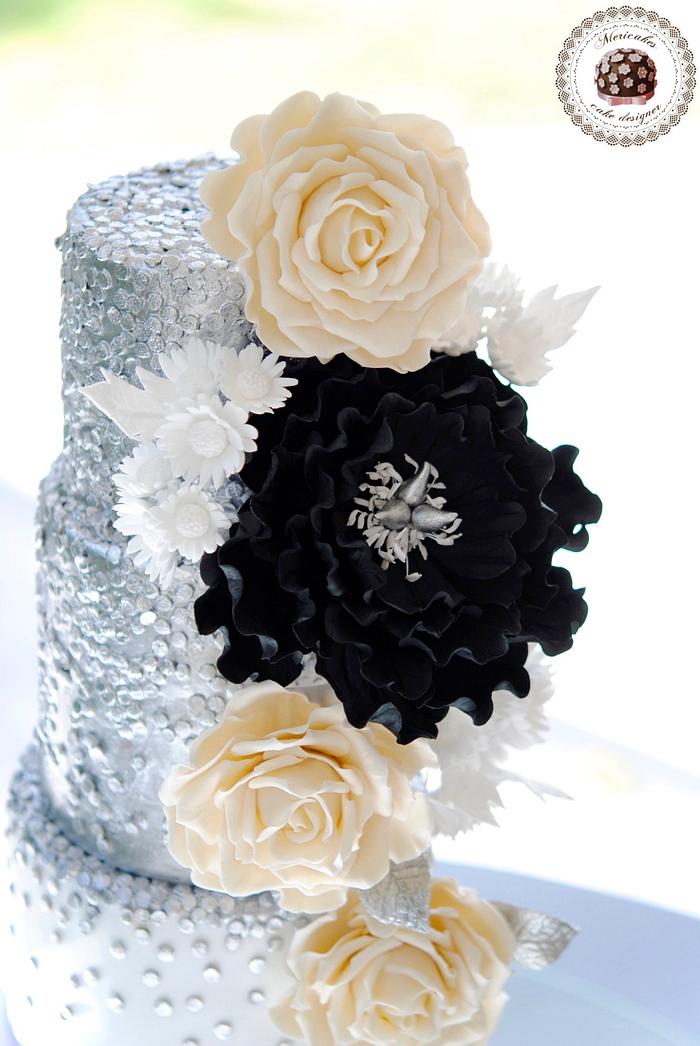 Sequins Blooms Wedding Cake