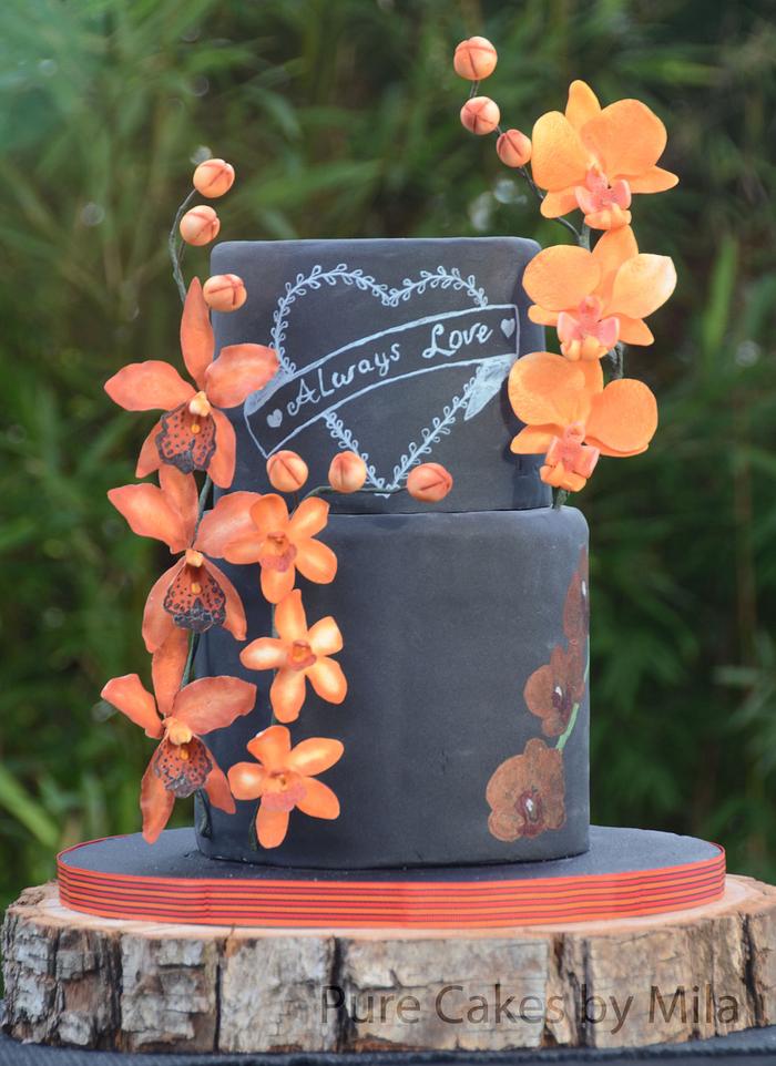 "Orange Orchids" Wedding cake