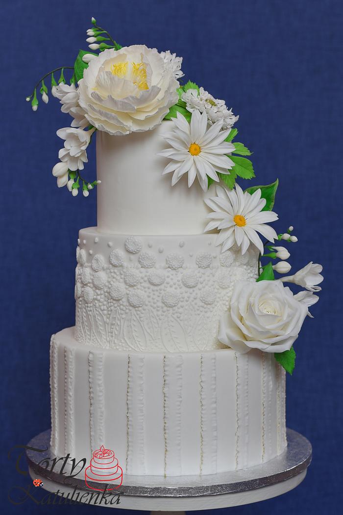 White Wedding Cake with sugar flowers