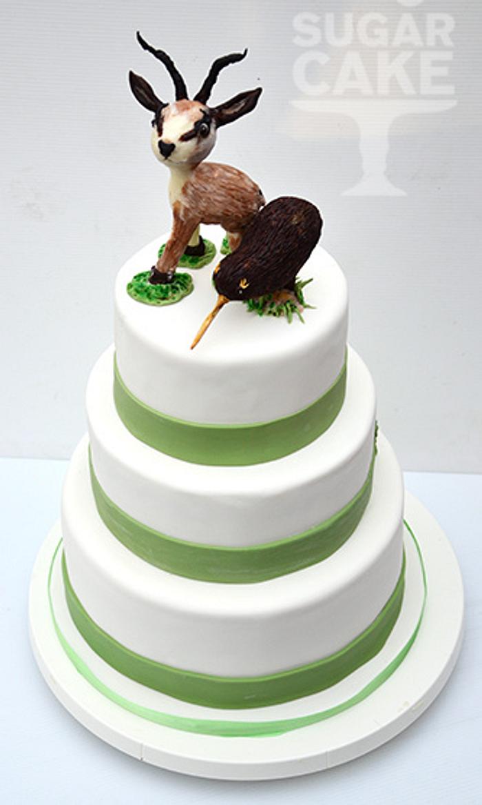Springbok and Kiwi wedding cake