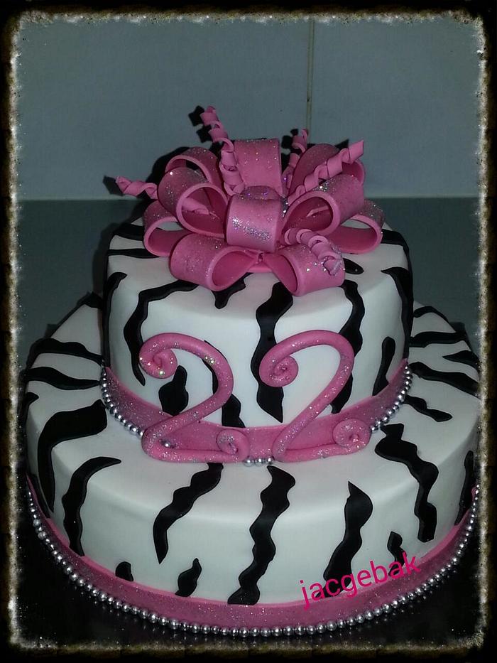 zebra print cake with bow