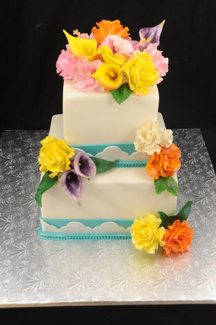 Sugar Flowers and Teal Border