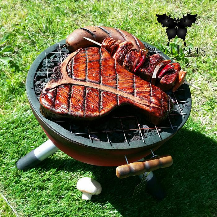 Weber BBQ grill cake with cake steak
