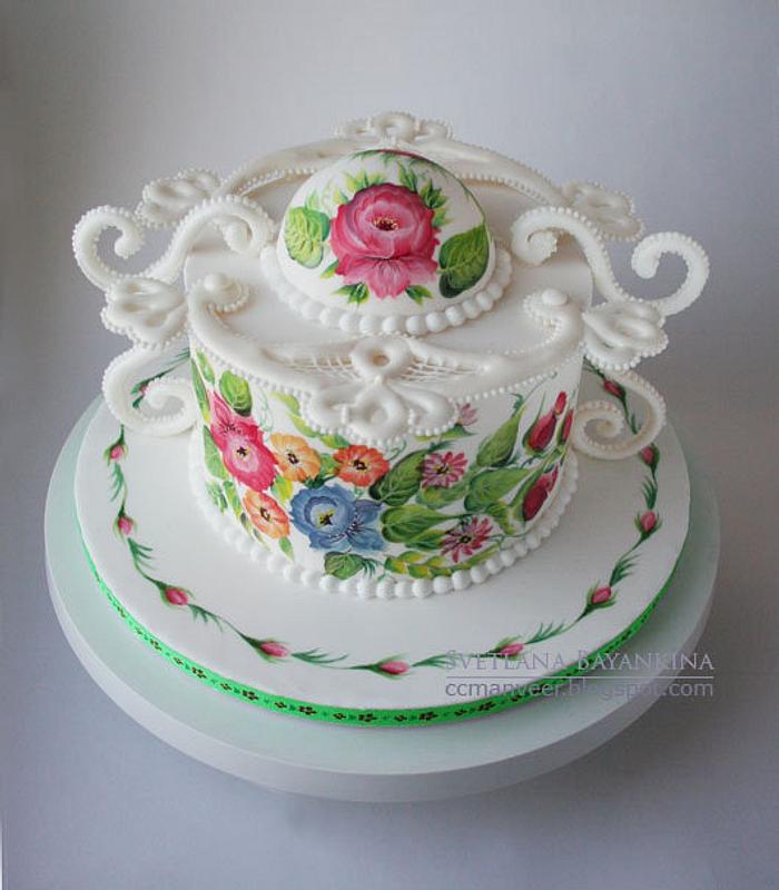 Cake with Russian style painting