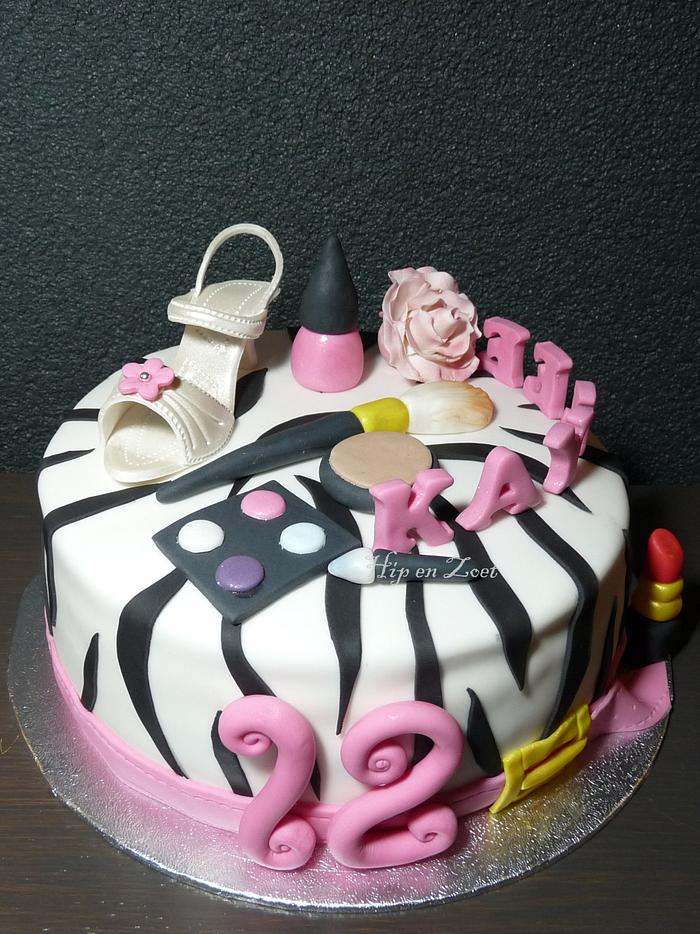 zebra, make-up. high heel cake