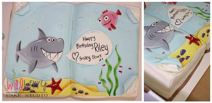 Smiley shark book cake
