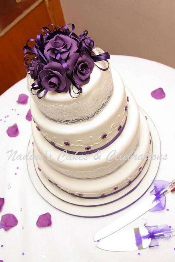 Dark Purple and Ivory Wedding Cake