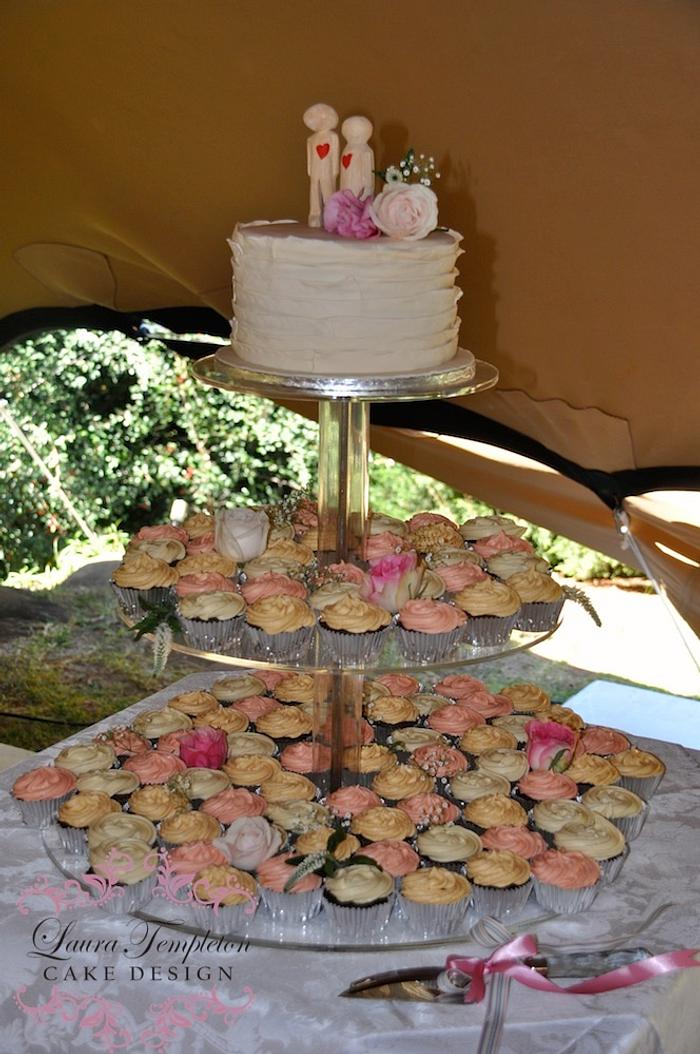 Vintage Pastel Wedding Cupcake Tower & Cake