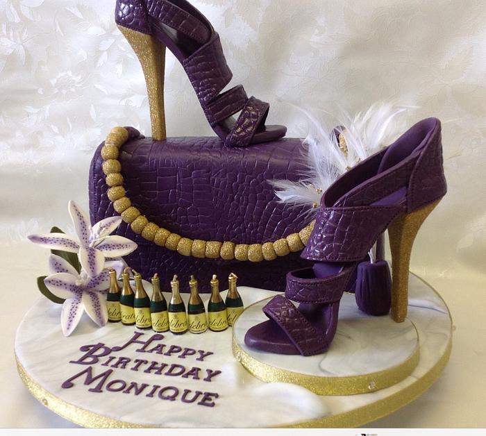 Purple and Gold Glitter Shoe Cake