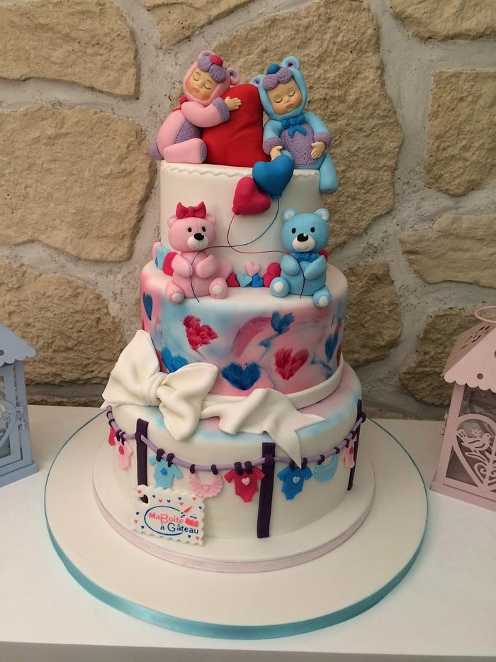 Birth cake for baby twin 