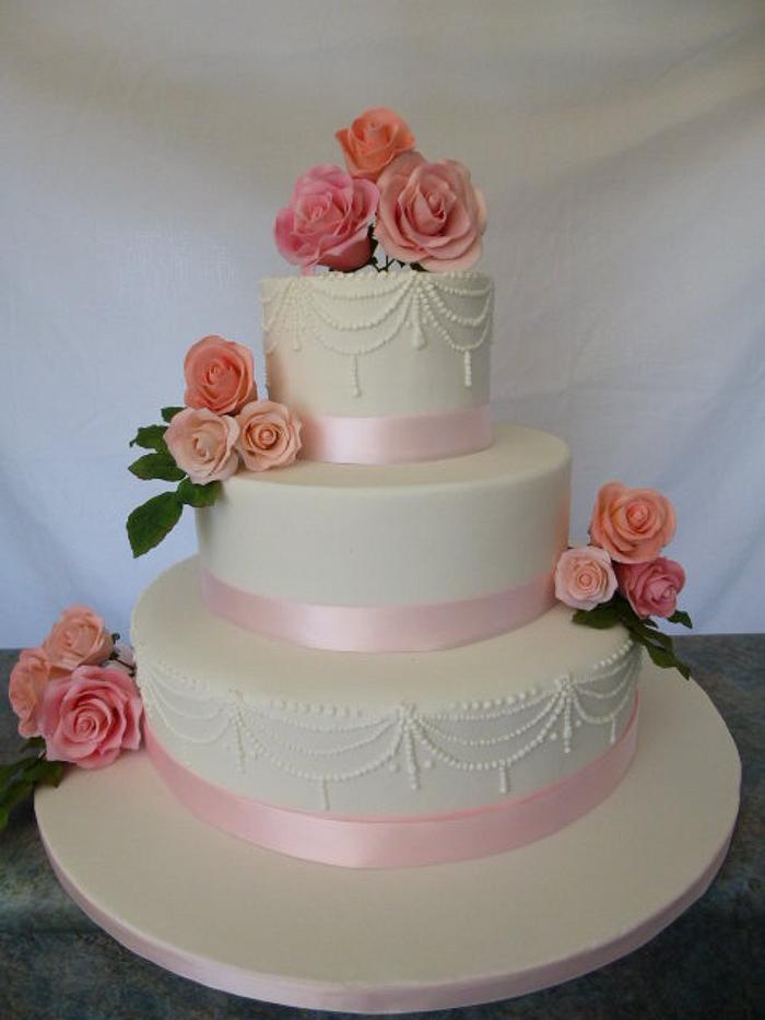 My First Wedding cake with sugar roses