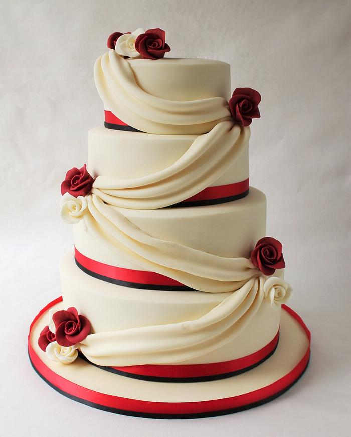 4 Tier Ivory, Red and Black Swag.