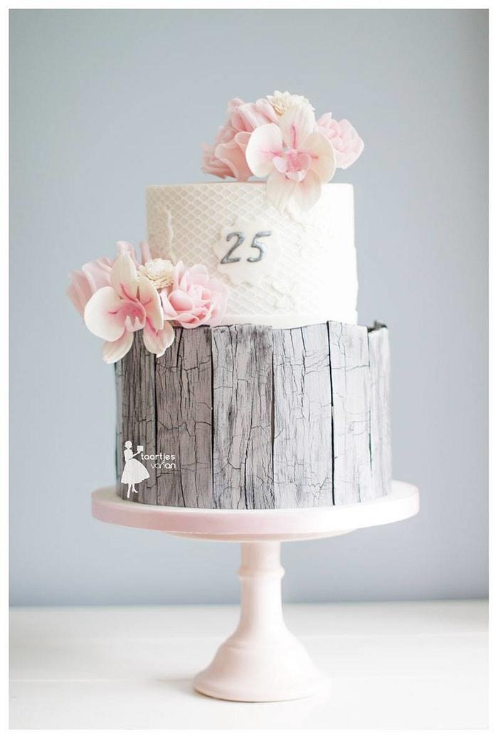 Rustic 25th anniversary wedding cake
