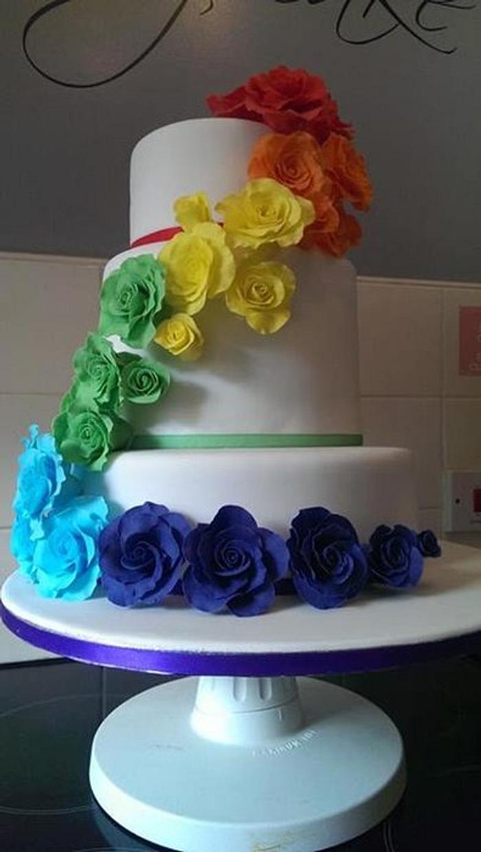 Rainbow Roses Wedding Cake 