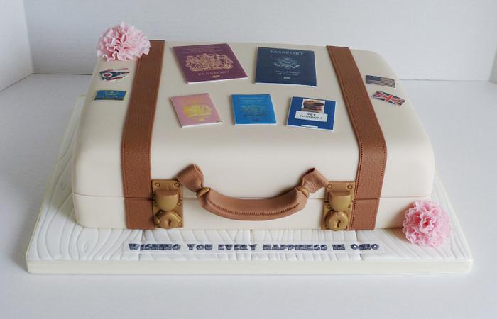 Bon Voyage to Ohio suitcase luggage cake