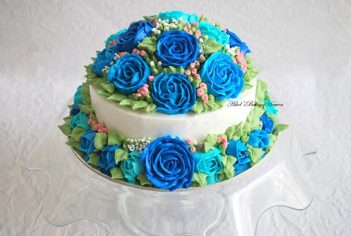 Blue themed fresh cream cake