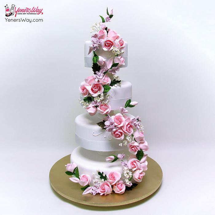 Cascading Floral Bouquet Wedding Cake